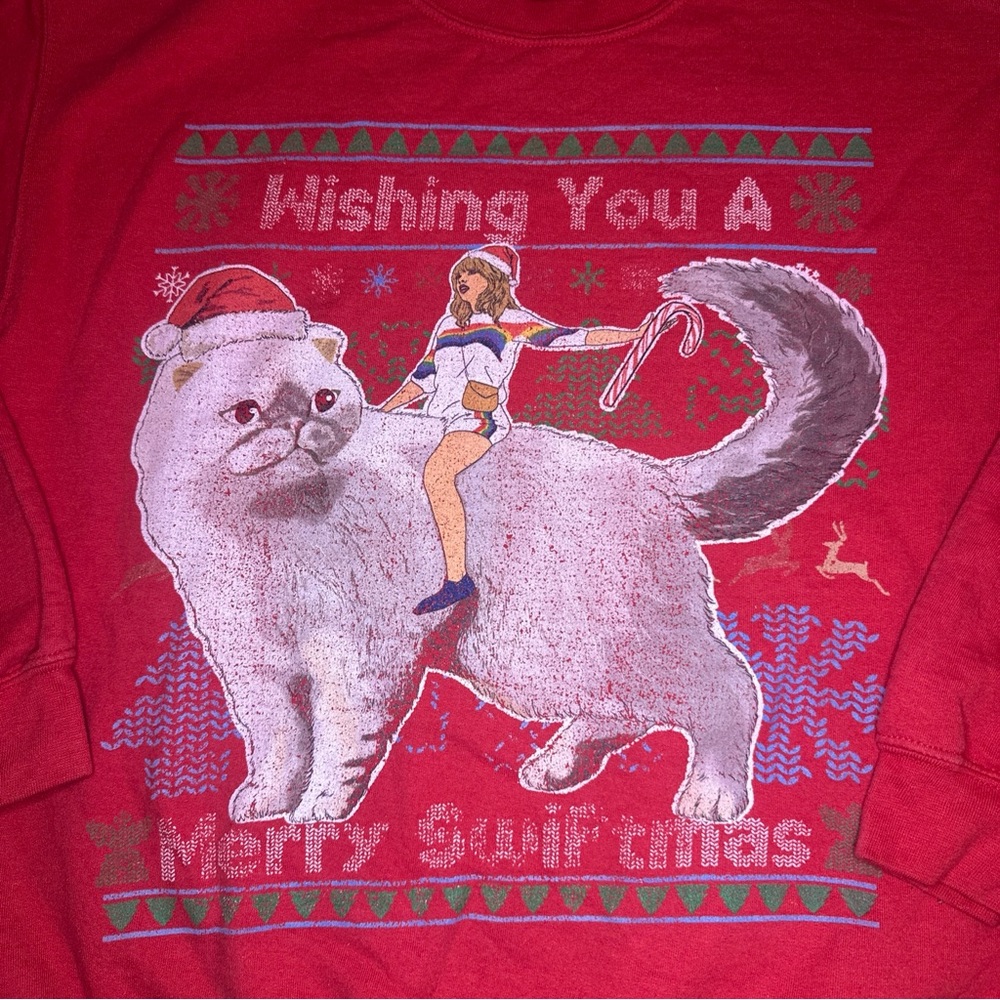 Gildan Red Christmas Taylor Swift Cat Sweater - Picture 2 of 12